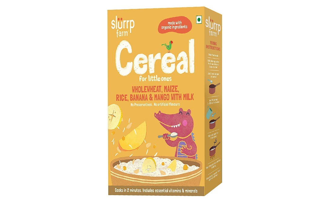 Slurrp Farm Cereal for Little Ones Whole Wheat, Maize, Rice, Banana & Mango With Milk   Box  200 grams